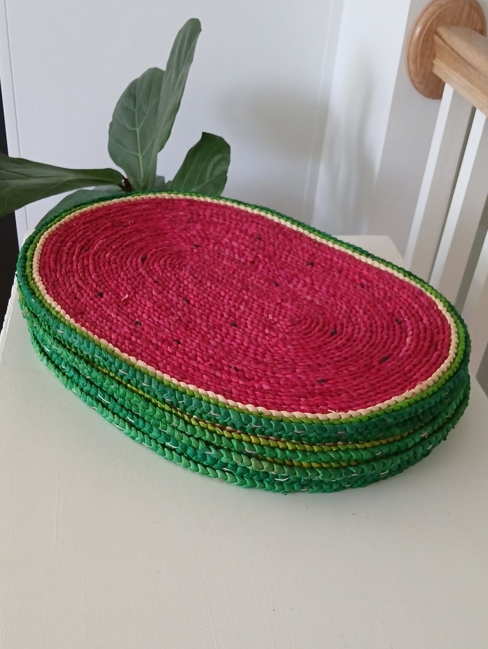 Watermelon Straw Raffia Oval Placemats Set of 6 NWOT
